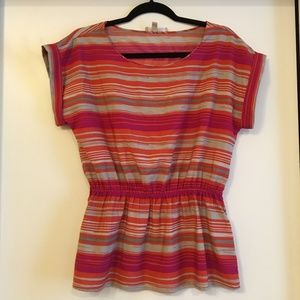Striped Banana Republic Gathered Waist Blouse Sz M